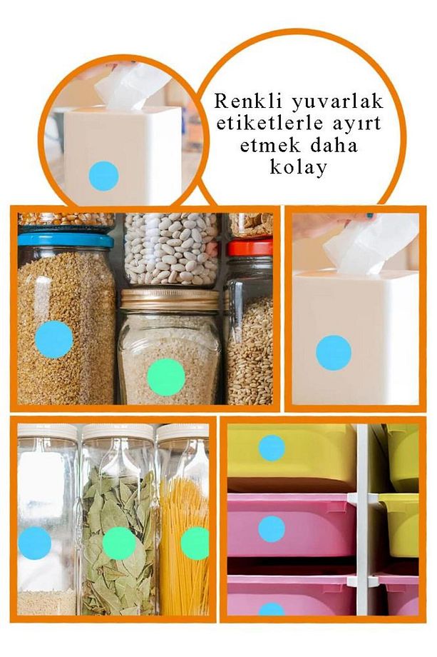 16 mm Renkli Hazır Yuvarlak Etiket 240 lı 1 Paket Mix Color Ofis Etiketleri Kendinden Yapışkanlı Nok - 2