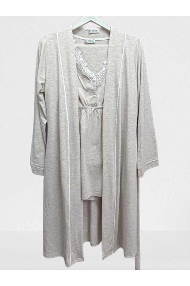 Pregnant Maternity Pajamas Set with Lace Detailed Dressing Gown