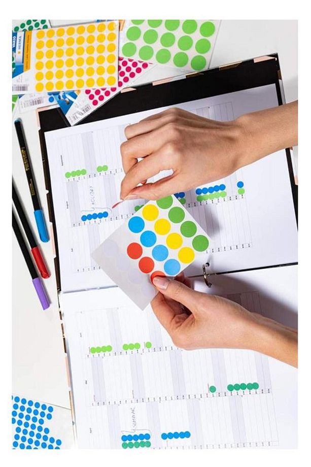 25 mm Renkli Hazır Yuvarlak Etiket 100 lü 1 Paket Mix Color Ofis Etiketleri Kendinden Yapışkanlı Nok - 4