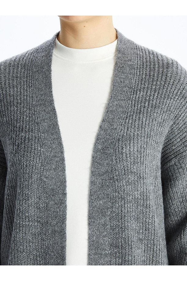 LCW Modest Şal Yaka Düz Uzun Kollu Oversize Kadın Triko Hırka - 8