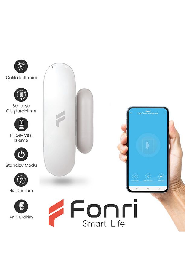 Fonri Akıllı Kablosuz Kapı Pencere Sensörü Hırsız Alarm Seti Sistemi, Wifi, Mobil Bildirim, Uzaktan - 1