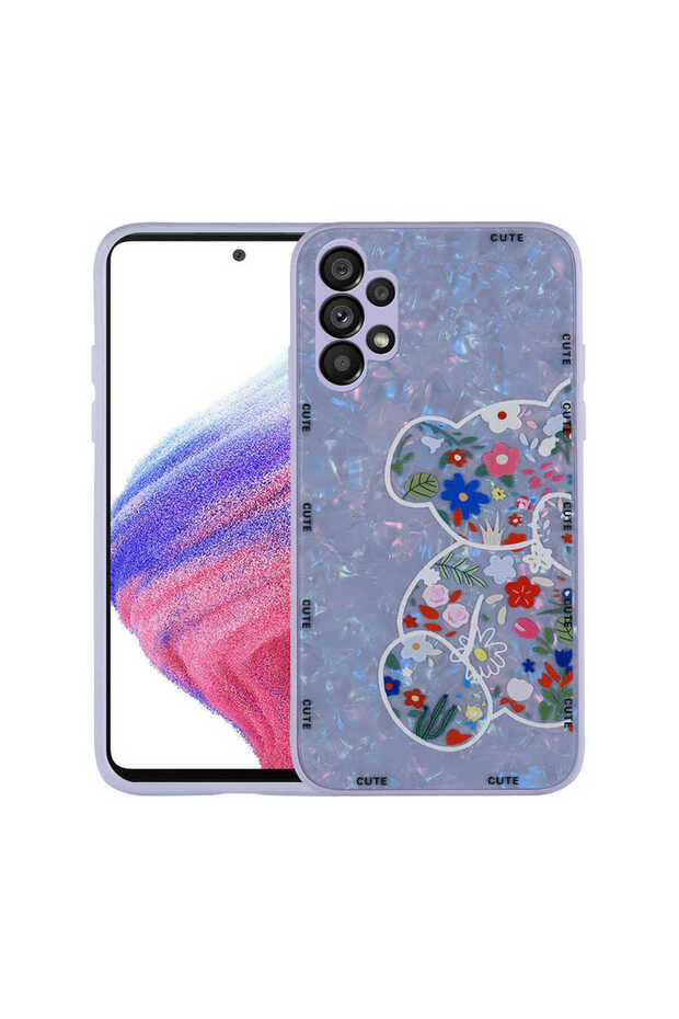 Galaxy A13 4g Case Patterned Hard Silicone Zore Mumila Cover - Lilac Bear