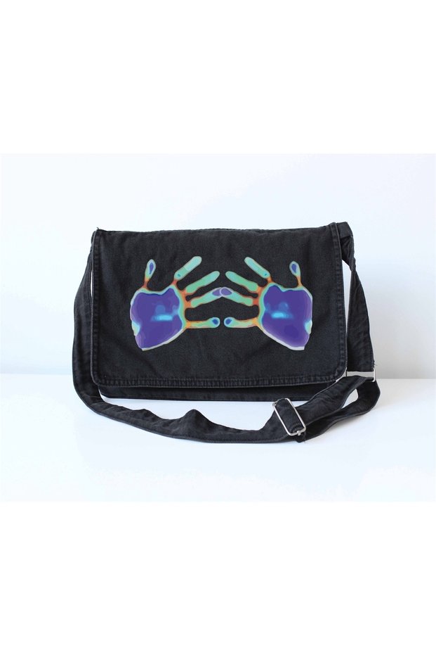 Hand Print Printed Messenger Bag/Bag with Adjustable Belt and Zippered Pockets