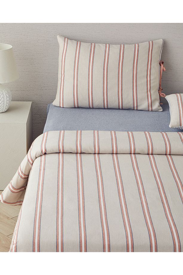 Cool Stripe İpliği Boyalı Tek Kişilik Nevresim Takımı Terracota - Bej - 4