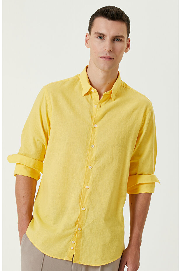 Sarı Keten Gömlek - 2