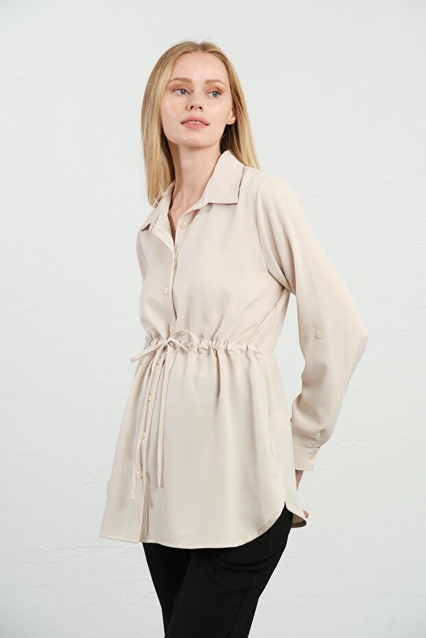 Maternity Waist Tie Long Sleeve Shirt Cream
