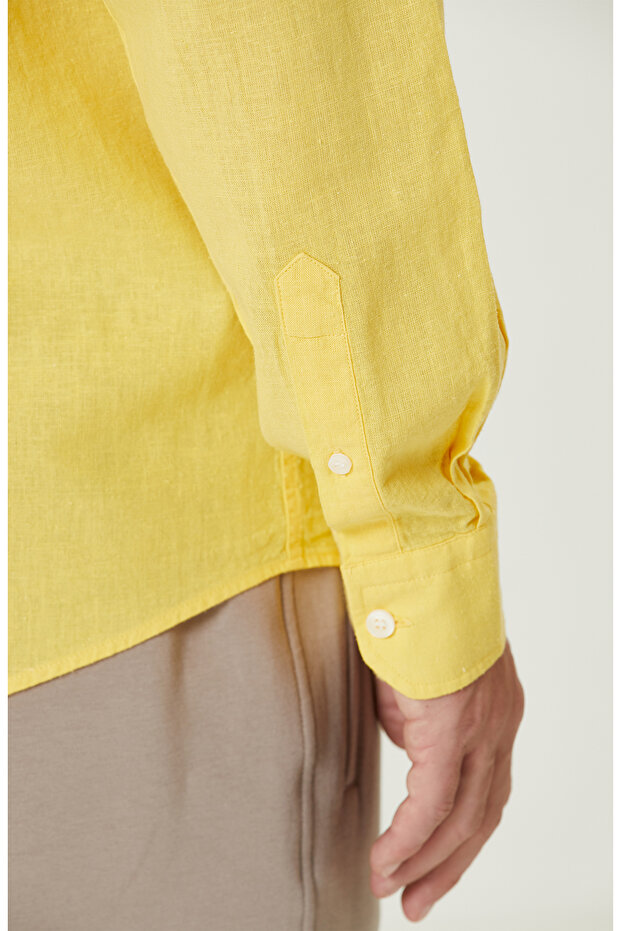 Sarı Keten Gömlek - 7