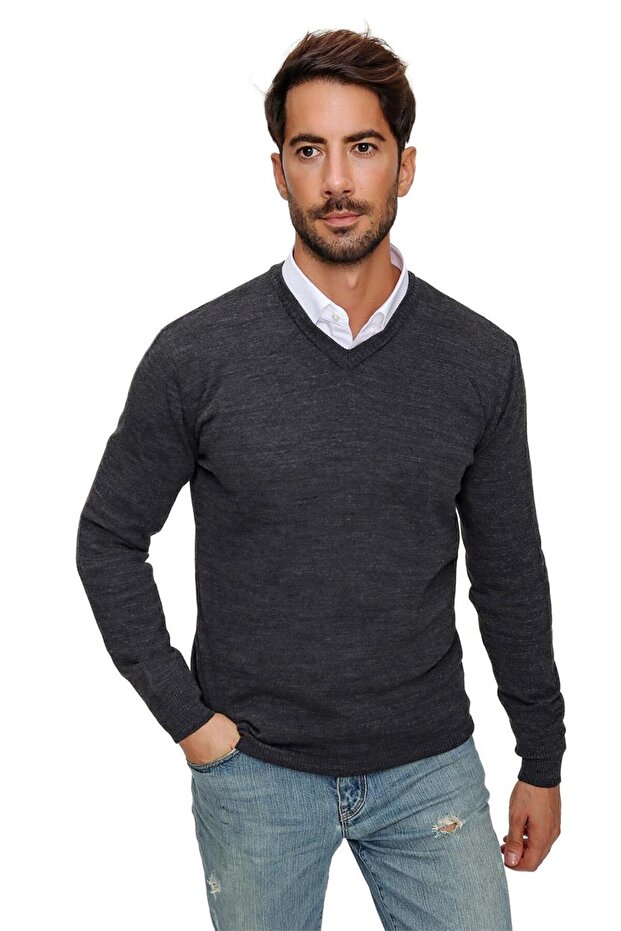Men's Anthracite V-Neck Knitwear Sweater 20w151