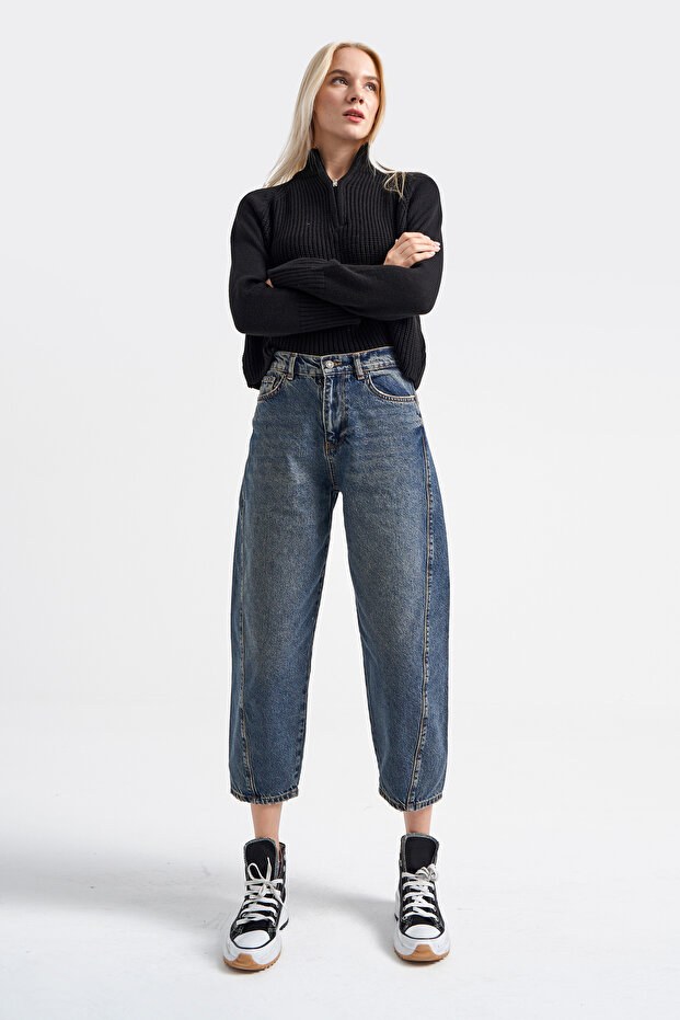 Dámske džínsy tmavá farba Venus Carrot Fit voľný strih denim - 4