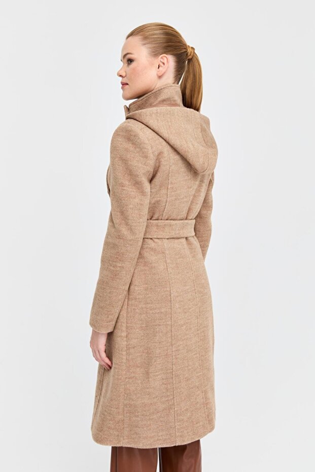 Balıksırtı Dokulu Yün Kaban  Camel - 5