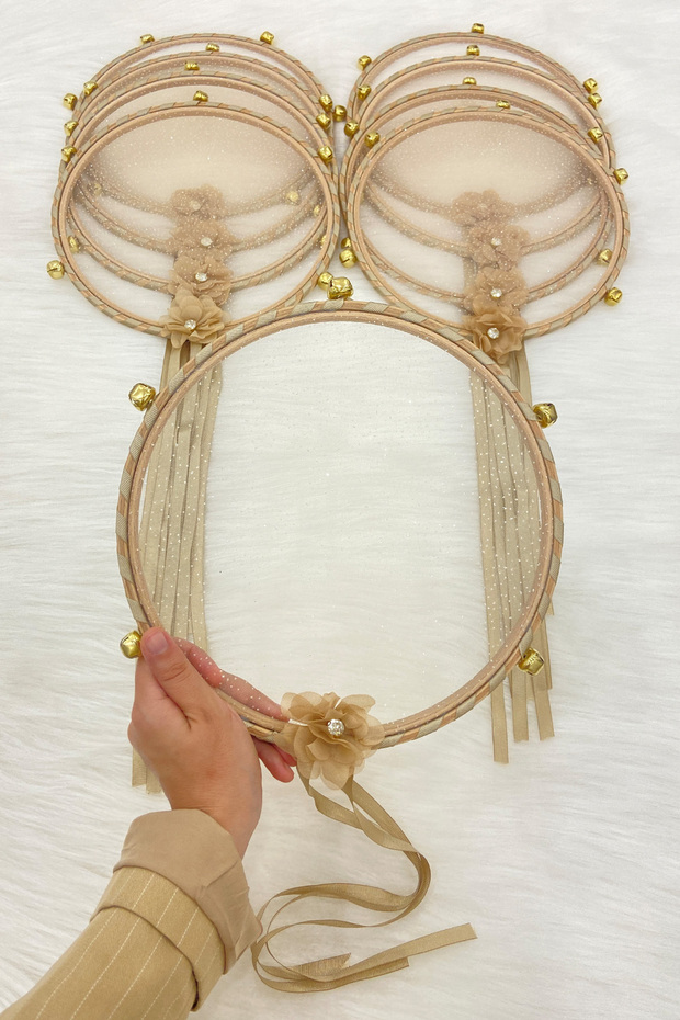 Glitter Bridal Tambourine Cappuccino, Bridesmaid Wedding Henna Night Circumcision Bachelorette Bride with Bell 25cm 1 Piece
