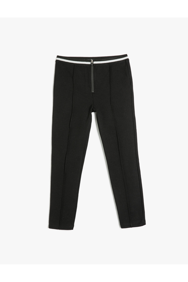 Basic Leggings with Elastic Waist, Stitching Detail, and Zipper