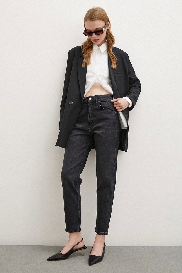 Yüksel High Waist Carrot Leg Jeans Black