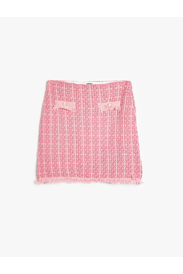 Tweed Skirt with Pocket and Button Detailing and Tassels