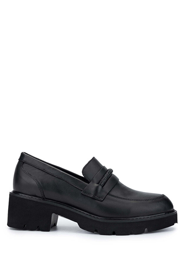 Women's Genuine Leather Black Leather Loafer Shoes