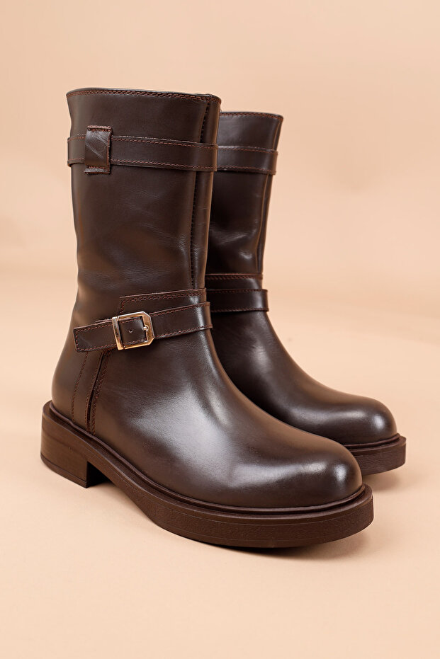 Veder Kadın Hakiki Deri Kalın Tabanlı Kahve Bot - 5