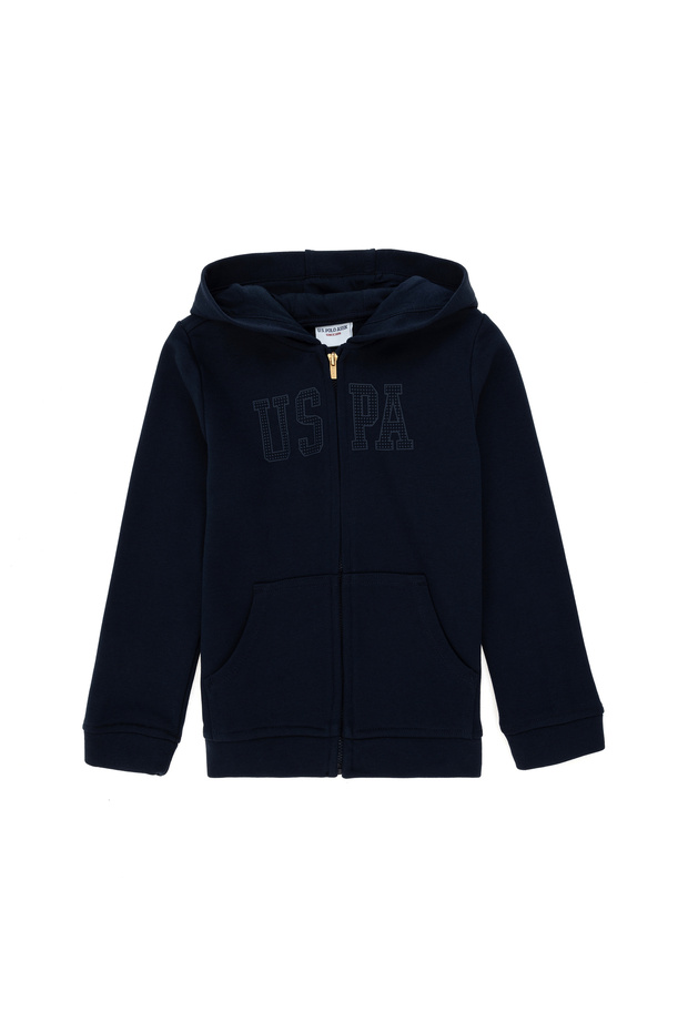 Girl's Navy Blue Hooded Basic Sweatshirt 50292507-Vr033