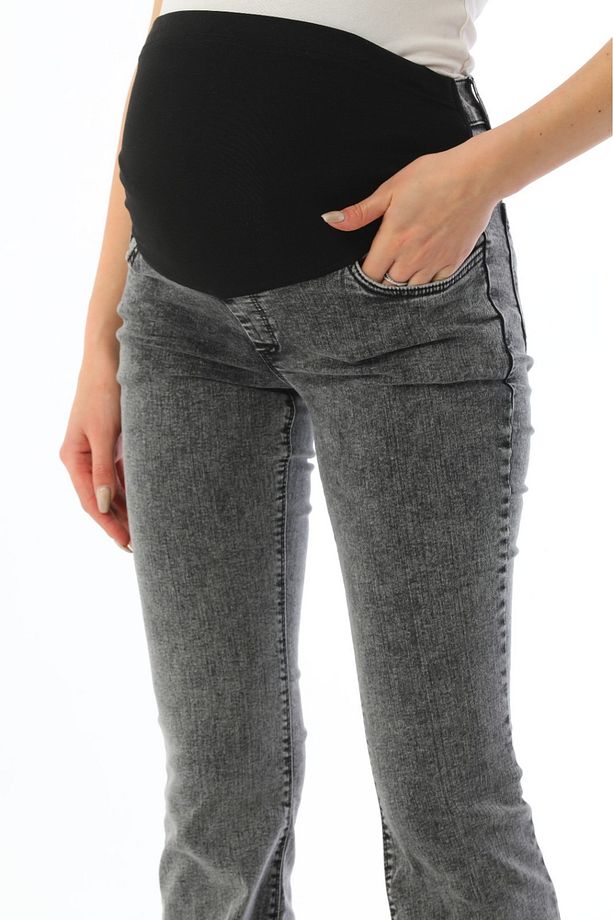 Hamile Esnek Karın Bantlı Beli Ayarlanabilir İspanyol Paça Kot Pantolon Antrasit - 4