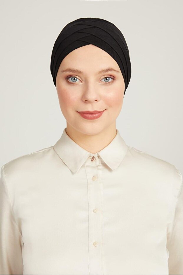 Cross 3-Stripes Double-Sided Hijab Bonnet Black