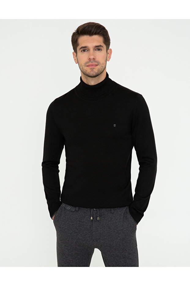Black Slim Fit Turtleneck Basic Knitwear Sweater 50248583 -Vr046