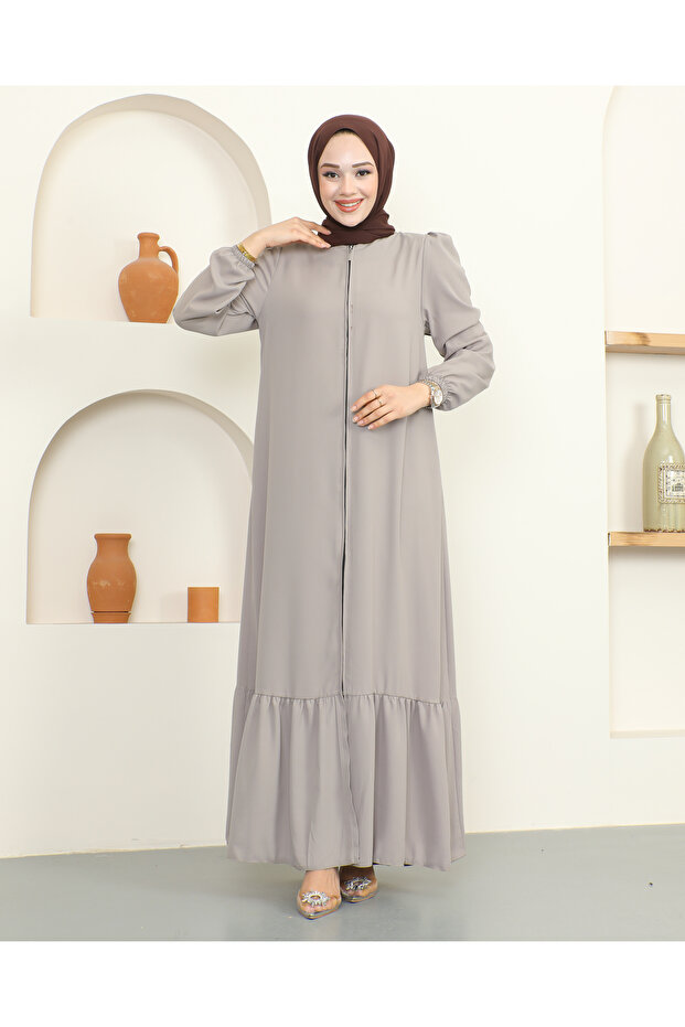 Krep Kumaş Tesettür Ferace / F0134 - Bej - 4