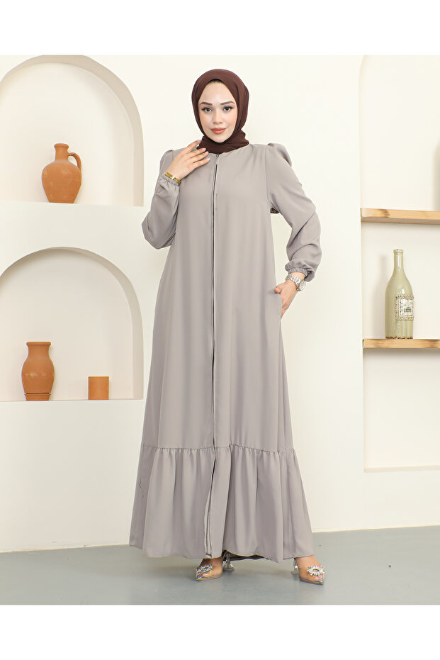 Krep Kumaş Tesettür Ferace / F0134 - Bej - 1