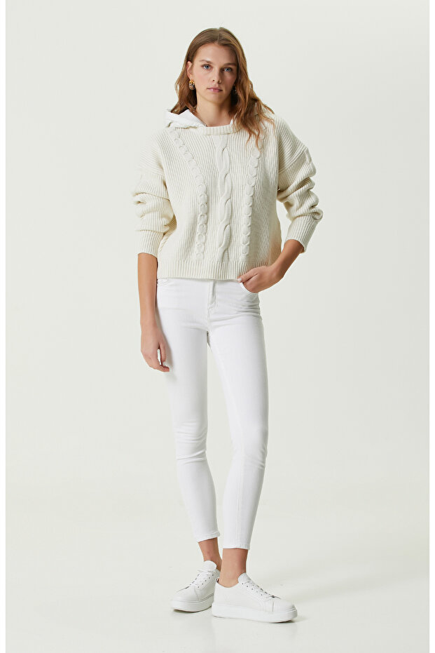 Ekru Saç Örgü Kazak - 3