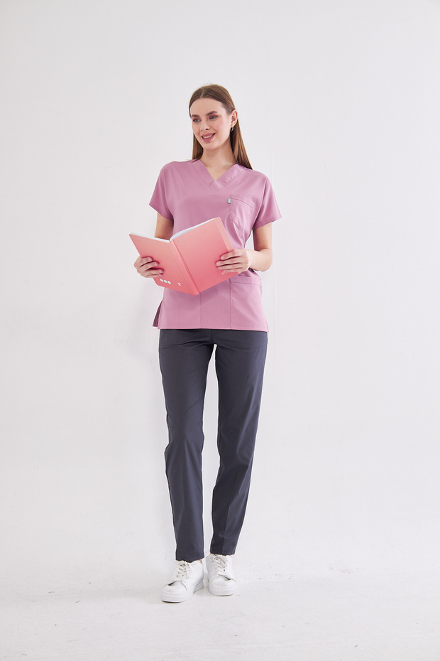 Powder Pink Smoky Combination Stretch Fabric Unisex Medical Nurse and Doctor Uniform Scrubs Surgical Wear Set