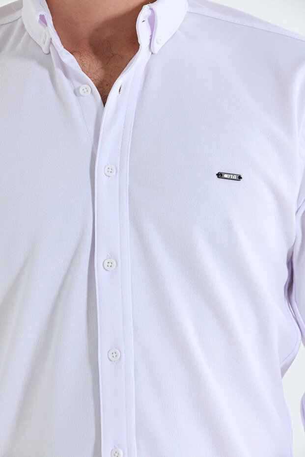 Λευκό ανδρικό πουκάμισο Basic - 7