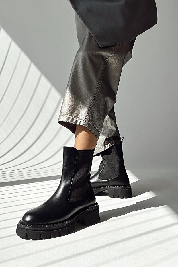 Anemon Siyah Hakiki Deri Bot - 3