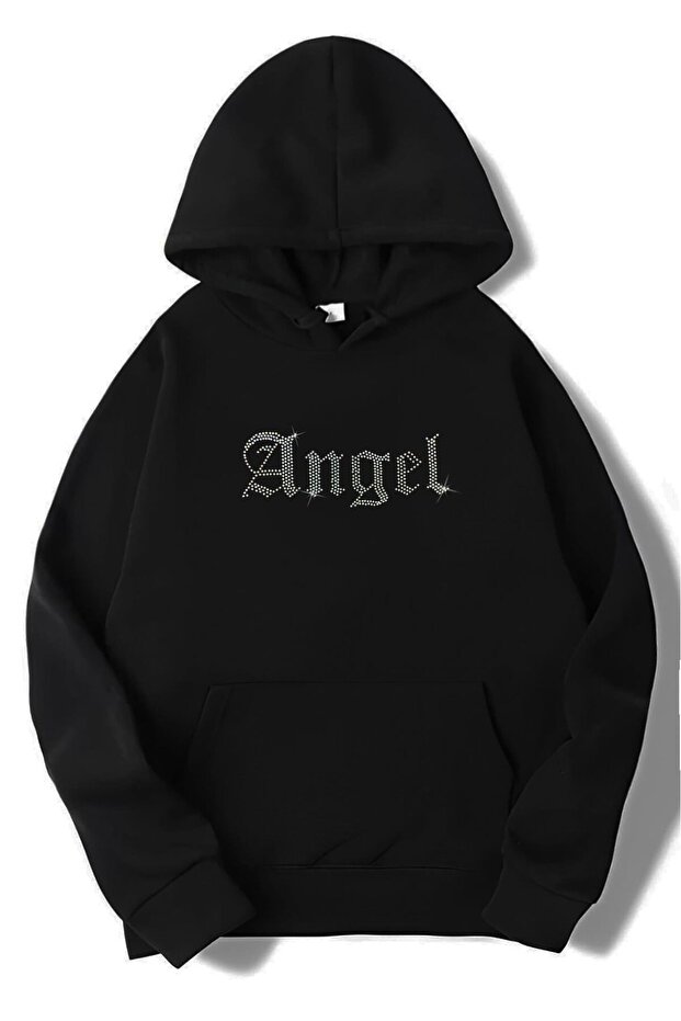 Unisex Oversize Stone Printed Angel Hoodie