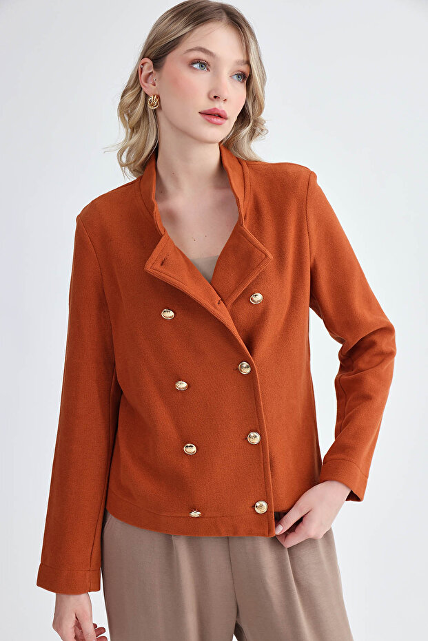 Gold Düğmeli Triko Ceket - 1