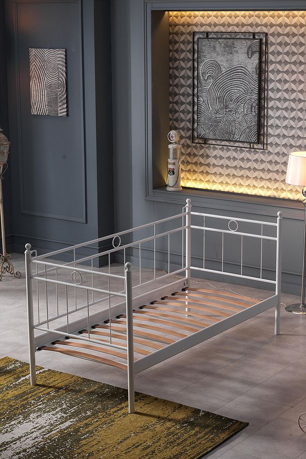 Alpas Daybed Tek Kişilik Sedir Metal Karyola 90x200 Beyaz (AHŞAP LATALI) - 6