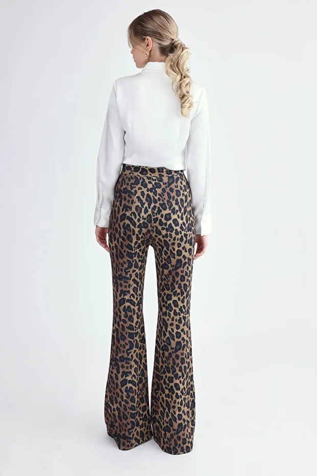 Leopar Desen İspanyol Paça Pantolon - 5