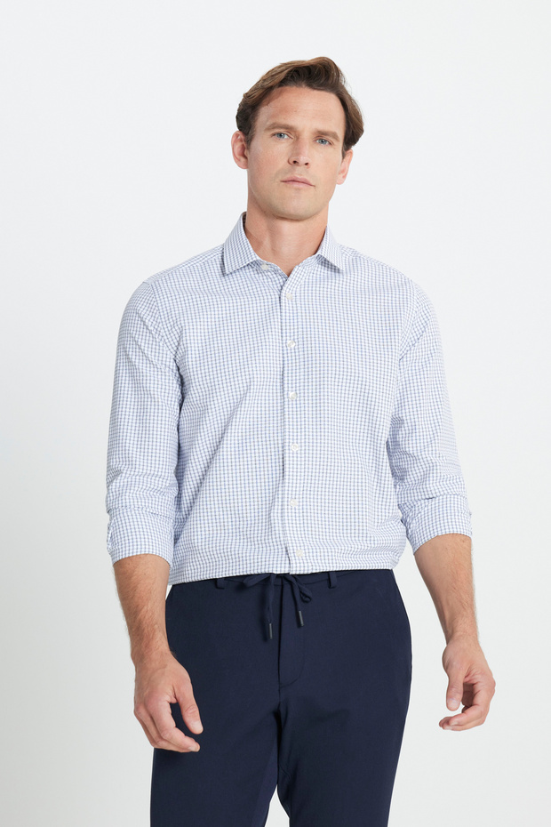 Cotton Oxford Slim Fit Slim Fit Classic Collar Dobby White Mint Shirt