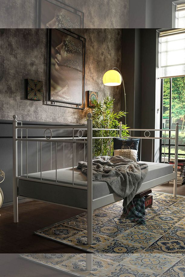 Alpas Daybed Tek Kişilik Sedir Metal Karyola 90x200 Beyaz (AHŞAP LATALI) - 3