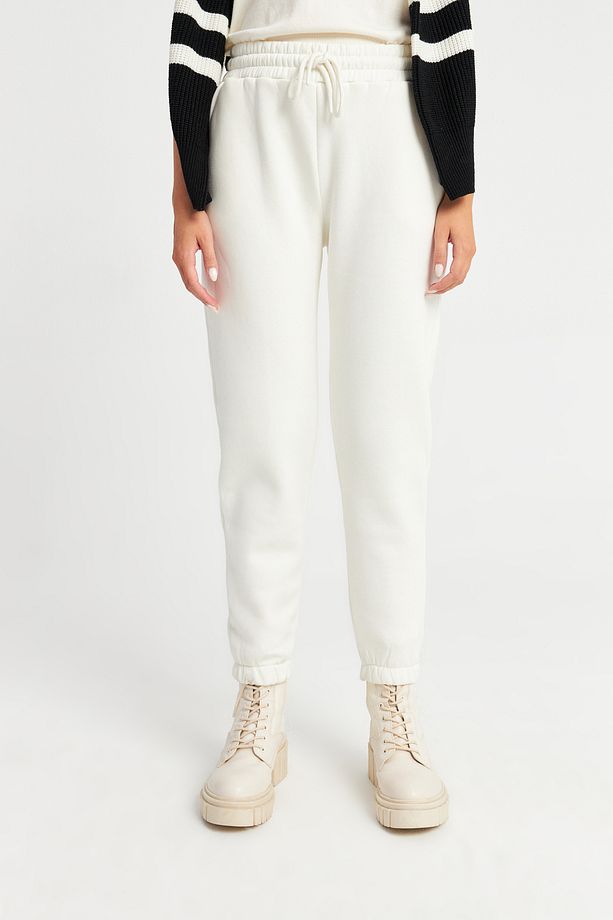 Kadın Ekru Jogger Örme Pantolon - 8