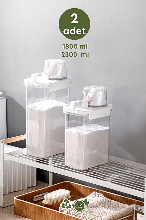 2 Li Sızdırmaz Depolama Sıvı Toz Deterjan Saklama Kutusu- Ölçekli Deterjan Kutusu 1800 ml 2300 ml - 1