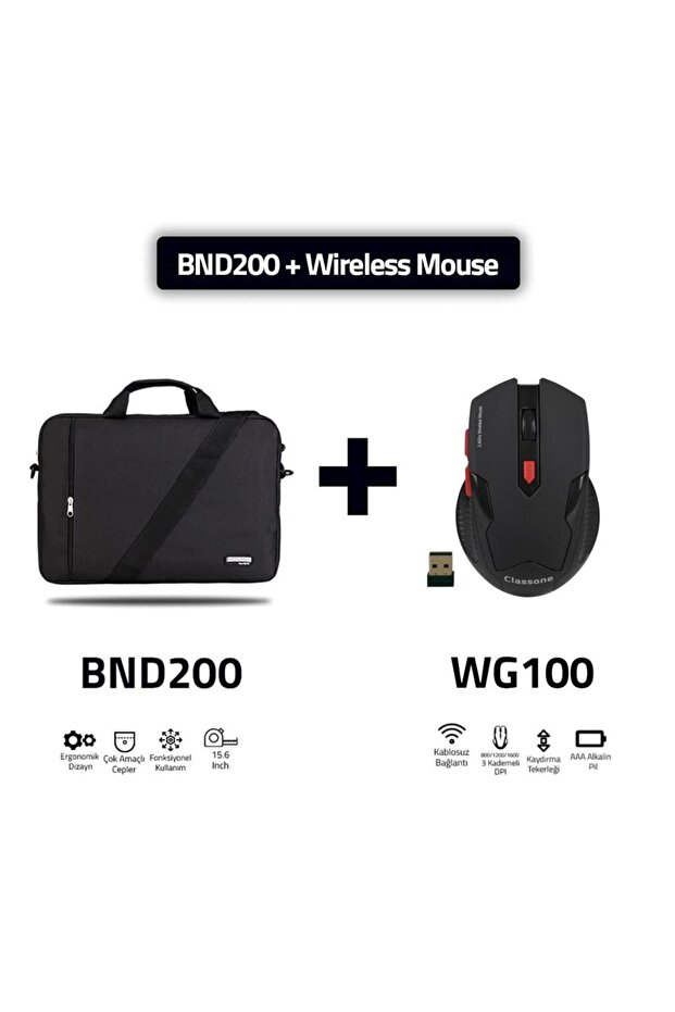 ماوس BND200-WG100، حقيبة كتف من سلسلة Eko مقاس 15.6 بوصة وماوس ألعاب - أسود