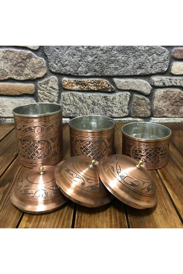 İşlemeli Bakır Baharat Seti - 3
