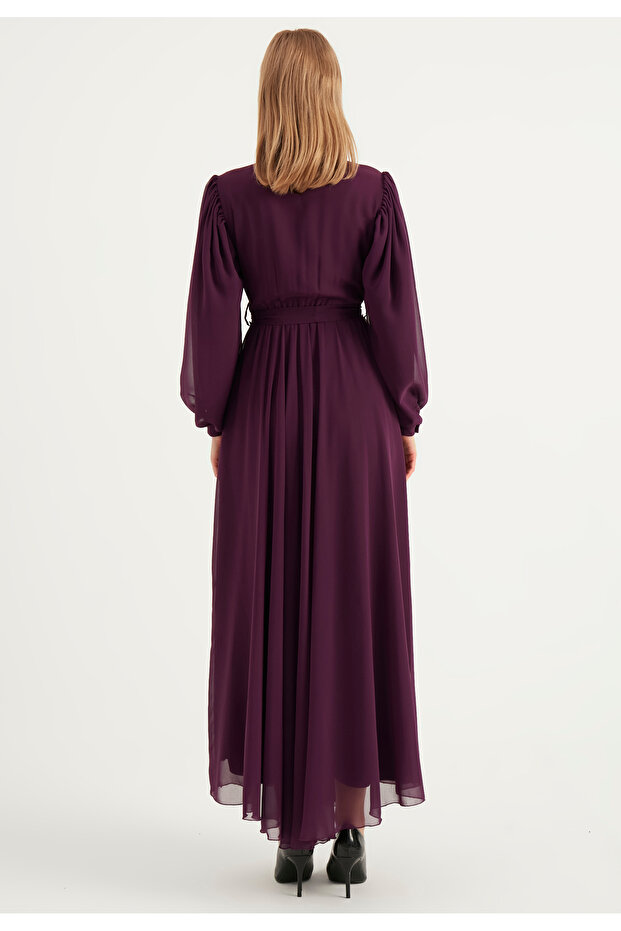 Langes Chiffonkleid mit Spitzendetail - 6