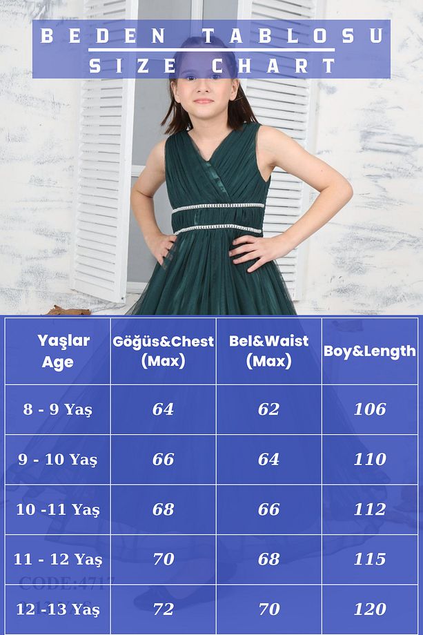 Çocuk Sade Model Açık Mavi Uzun Abiye Elbise - 3