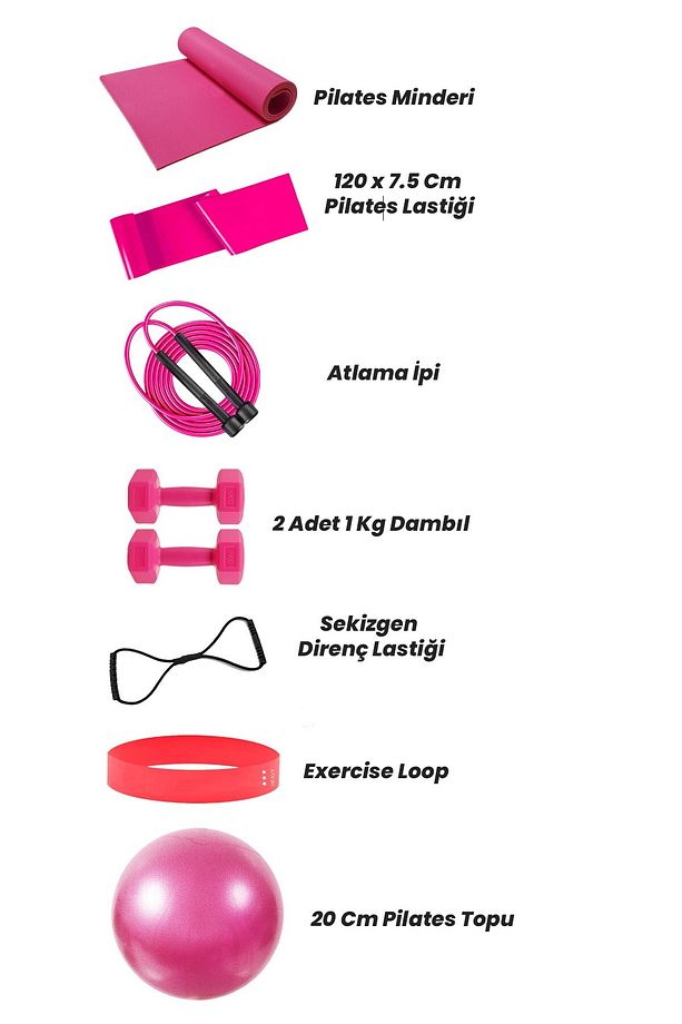 Egzersiz Minderi Lastiği Atlama İpi 2 x 1 Kg Dambıl Sekizgen Lastik Direnç Lastiği ve 20 Cm Top - 2