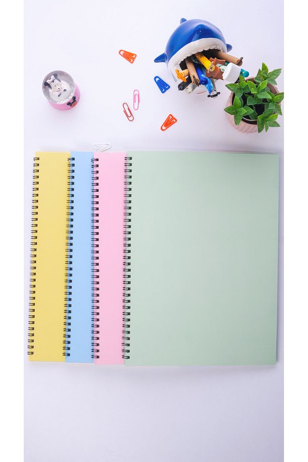 A4 Spiralli Okul Defteri 50 Yaprak 100 Sayfa 4'lü Set - Çizgisiz Defter - Renkli Defter - 7