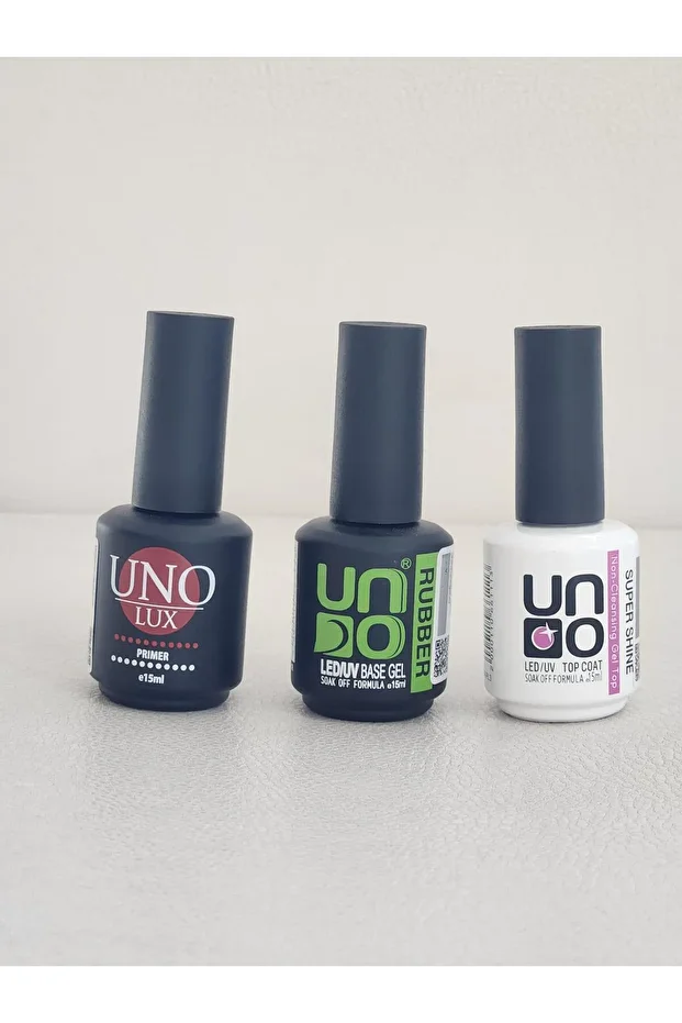 Kalıcı Oje Seti Uno Primer 15ml+Uno Rubber Base15+Uno Super Shine Top Coat15ml - 1