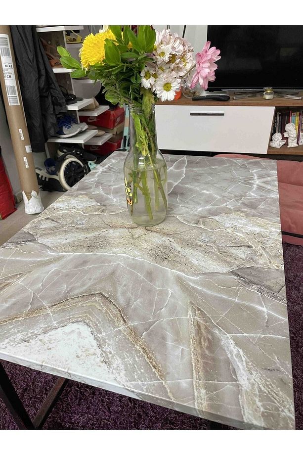 Mutfak Tezgah Üstü Kendinden Yapışkanlı Folyo Kaplama Mermer Desen 70cmx100cm - 4