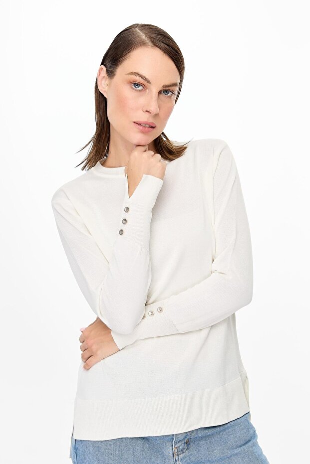 Bisiklet Yaka Basic Triko Kazak-EKRU - 4