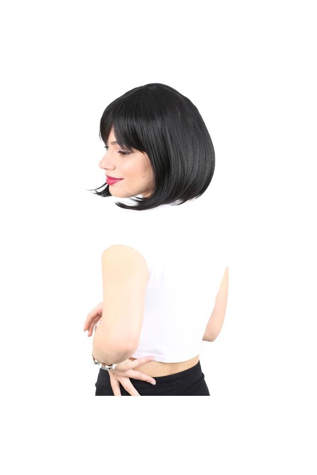 شعر مستعار من الألياف مع غرة مفرودة / أسود - 3