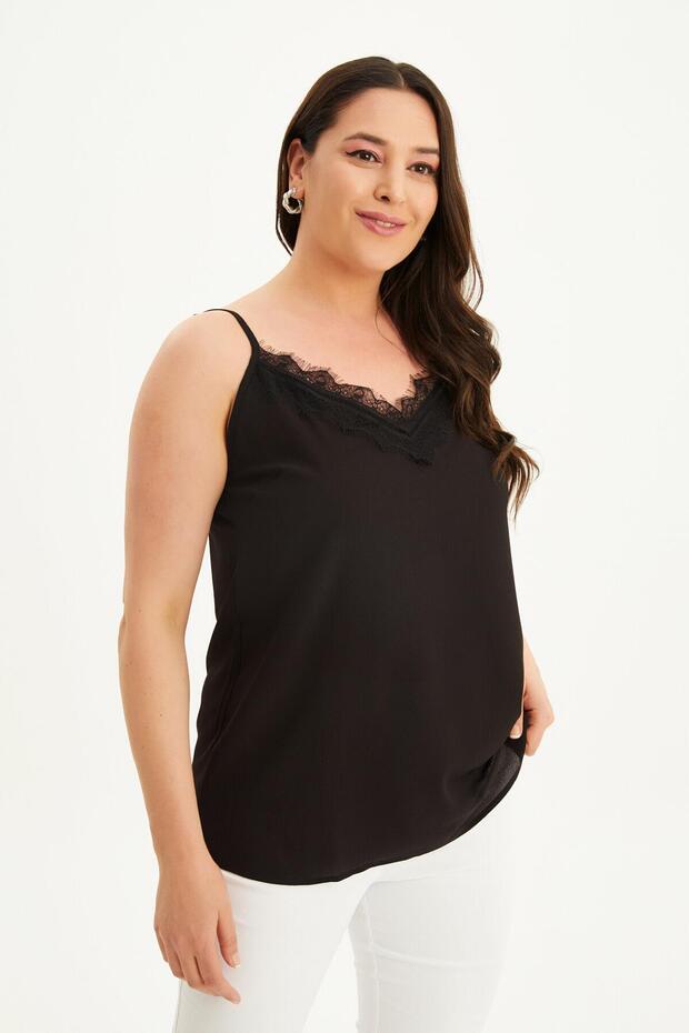 Dantelli İp Askılı Bluz - 3