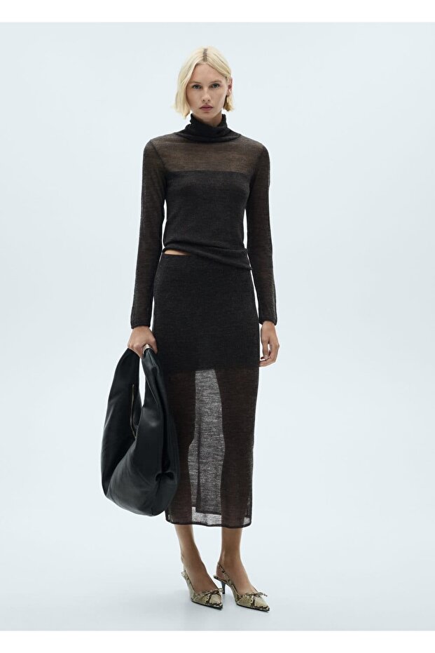 Yarı transparan triko etek - 2